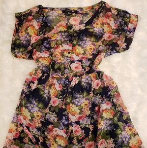 Forever 21 button up floral navy dress